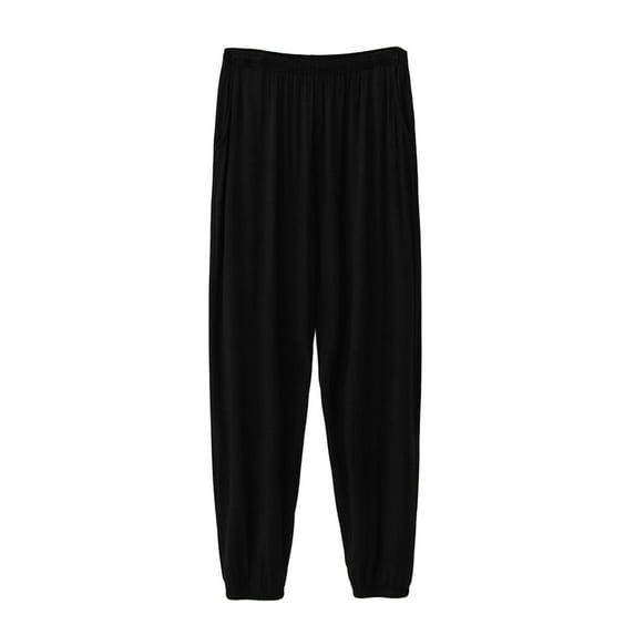 IYTR Mens Solid Color Trousers Casual Button Pajamas Drawstring Elastic Waist Casual Home Pants Pajamas Black XXXXXXL