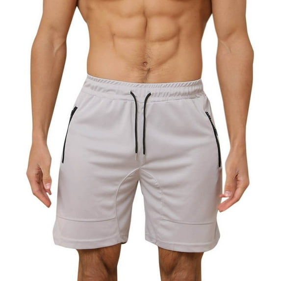 IYTR Mens Sport Shorts Summer Solid Color Drawstring Elastic Waist Shorts Lightweight Stright Shorts Comfy Sport Fitness Shorts Gray L