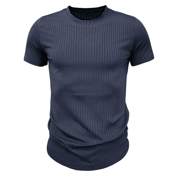 IYTR Mens Sports Shirts Casual Round Neck Short Sleeve T Shirts Summer Fashion Solid Color Workout Shirts Blouses Blue XL