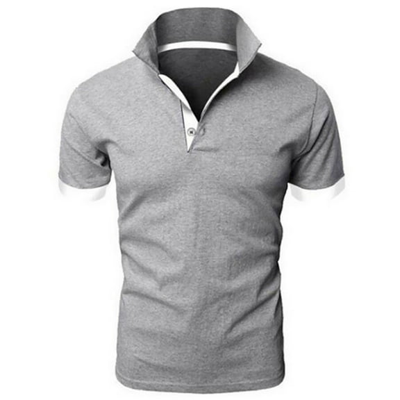IYTR Mens Sports T Shirt Fashion Button-up Turndown Collar Casual Color Matching Slim Athletic Fitness Stretch Sports Shirts Short Sleeve T Shirts Gray M