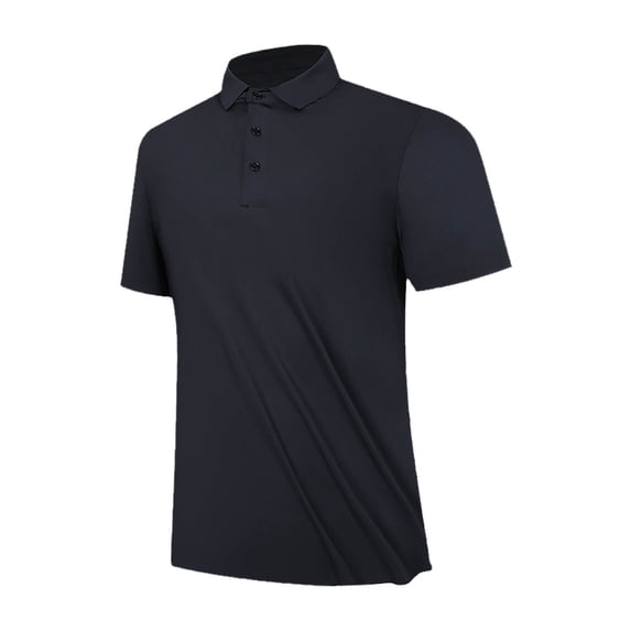 IYTR Mens Sports T Shirts Summer Fashion Short Sleeve T Shirts Comfy Button Up Lapel Plus Size Leisure Sports Shirts Casual Solid Color Black XL