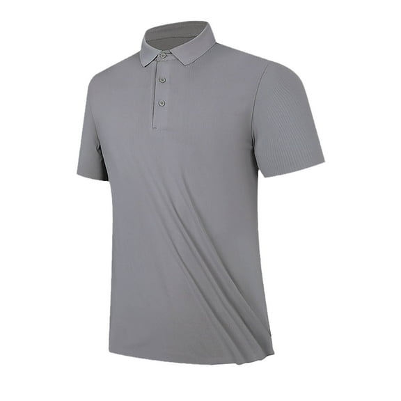 IYTR Mens Sports T Shirts Summer Fashion Short Sleeve T Shirts Comfy Button Up Lapel Plus Size Leisure Sports Shirts Casual Solid Color Gray XXXXL