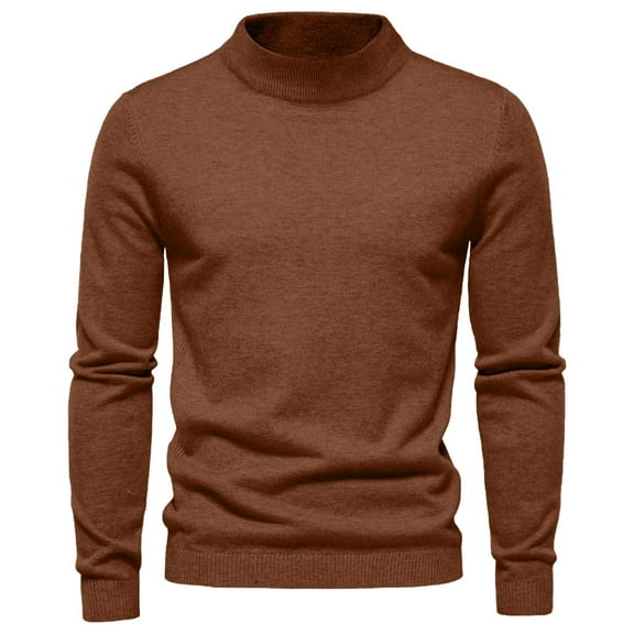 IYTR Mens Stand Collar Sweaters Solid Color Long Sleeve Pullover Sweater Casual Textured Sweater Coffee M