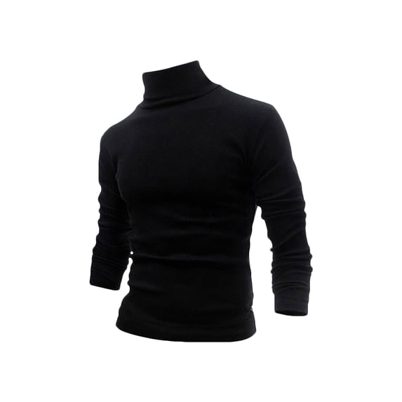 IYTR Mens Stretch Sweater Long Sleeve Sweater Casual Pullover High Neck High Stretch Bottoming Tops Fall/Winter Fashion Solid Color Black XL