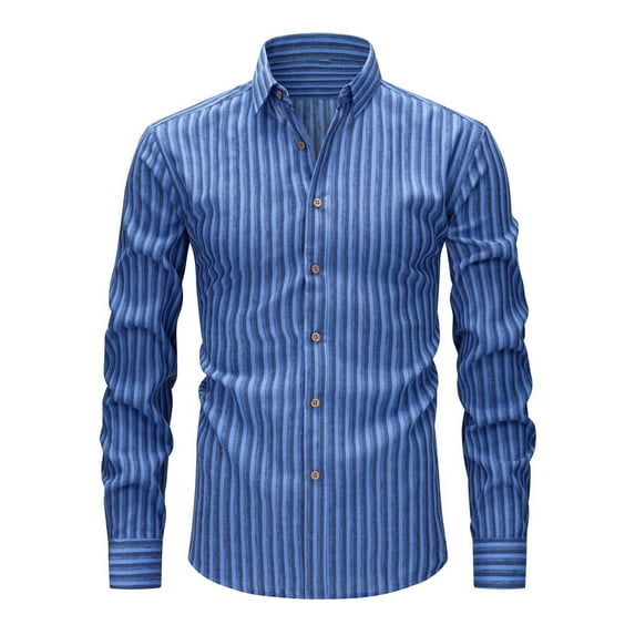 IYTR Mens Striped Long Sleeve Dress Shirt Trendy Casual Button Up Work Shirt Color Block Stretch Business Office Blouse (Blue,XXXL)