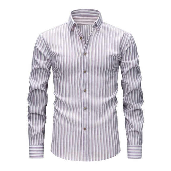 IYTR Mens Striped Long Sleeve Dress Shirt Trendy Casual Button Up Work Shirt Color Block Stretch Business Office Blouse (Pink,XXL)