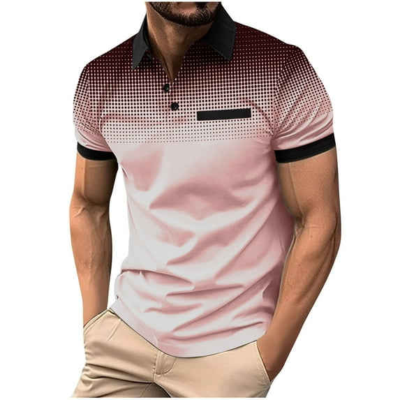 IYTR Mens Stylish Button Down Shirts Polka Dot Gradient Summer Fashion Regular Fit Short Sleeve Shirts Comfy Lapel Casual