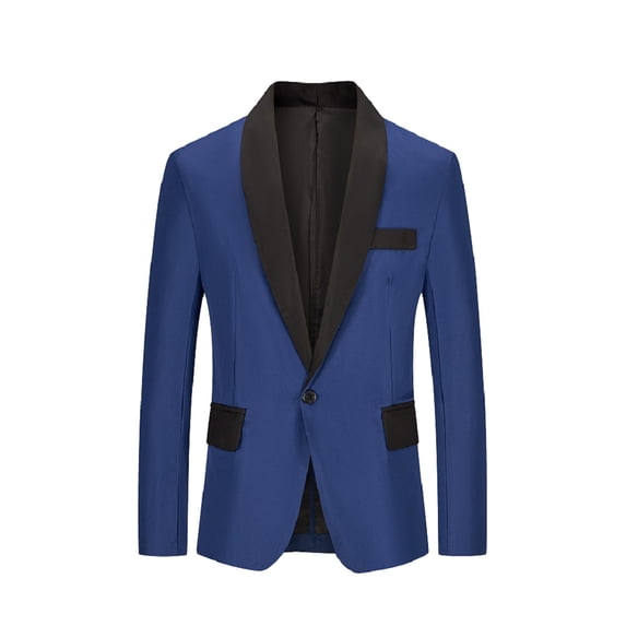 IYTR Mens Suit Coat Long Sleeve Jacket Patchwork Button Up Lapel Fashion Business Casual Suit Coat Blue XL