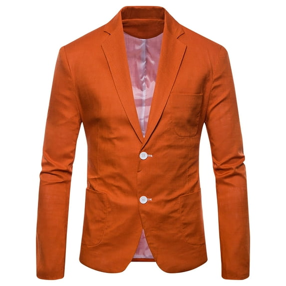 IYTR Mens Suit Coat Solid Color Long Sleeve Jacket Button-up Lapel Coat Casual Single Rows Two Button Suit Jacket with Pocket Orange XL
