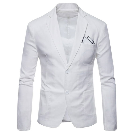 IYTR Mens Suit Coat Solid Color Long Sleeve Jacket Button-up Lapel Coat Casual Single Rows Two Button Suit Jacket with Pocket White XXXXL