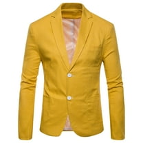 IYTR Mens Suit Coat Solid Color Long Sleeve Jacket Button-up Lapel Coat Casual Single Rows Two Button Suit Jacket with Pocket Yellow XL
