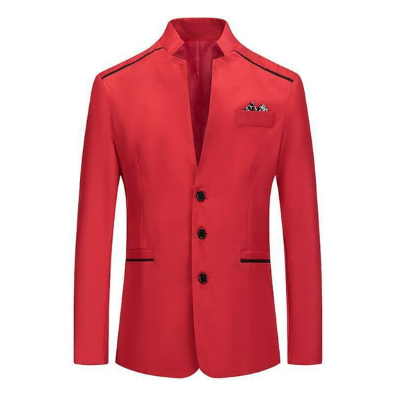 IYTR Mens Suit Coats Solid Color Long Sleeve Jacket Button-up Lapel Coat Formal Dress Performance Suit Jacket with Pocket Red L