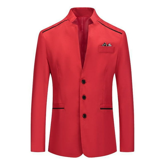 IYTR Mens Suit Coats Solid Color Long Sleeve Jacket Button-up Lapel Coat Formal Dress Performance Suit Jacket with Pocket Red M