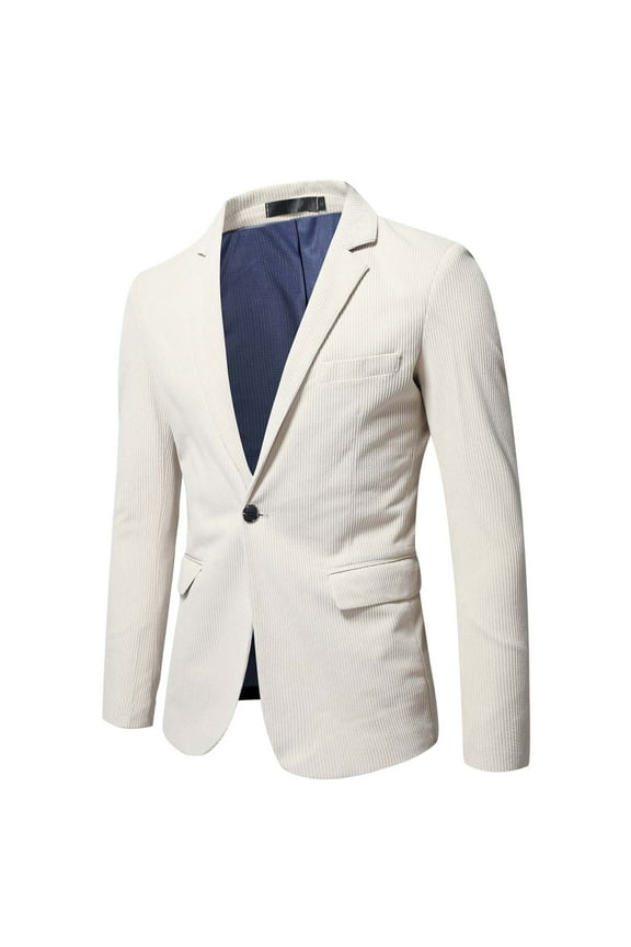 Mens Suit Jacket Long Sleeve Jacket Button Up Turndown Collar Fashion Personality Business Coat with Pocket Solid Color Beige XL