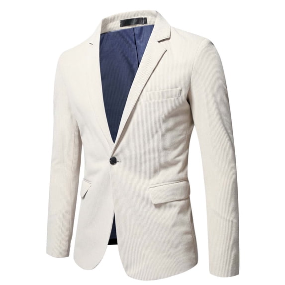 IYTR Mens Suit Jacket Long Sleeve Jacket Button Up Turndown Collar Fashion Personality Business Coat with Pocket Solid Color Beige XXXL