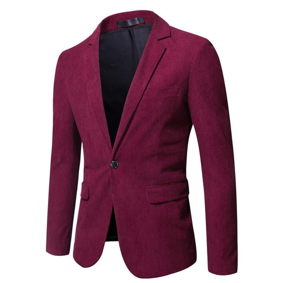 IYTR Mens Suit Jacket Long Sleeve Jacket Button Up Turndown Collar Fashion Personality Business Coat with Pocket Solid Color Red XXL
