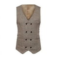 thumbnail image 1 of IYTR Mens Suit Waistcoat Sleeveless Jacket Button Up V-Neck Double Breasted Waistcoat Retro Suit Jacket with Pocket Solid Color Khaki L, 1 of 6