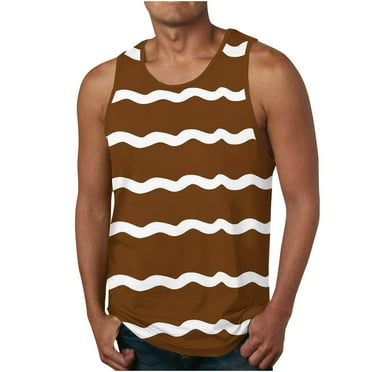 IYTR Mens Summer Beach Shirts Summer Sleeveless T Shirts Round Neck Regular Fit Athletic Fitness Tank Tops Casual Striped Comfy Brown S