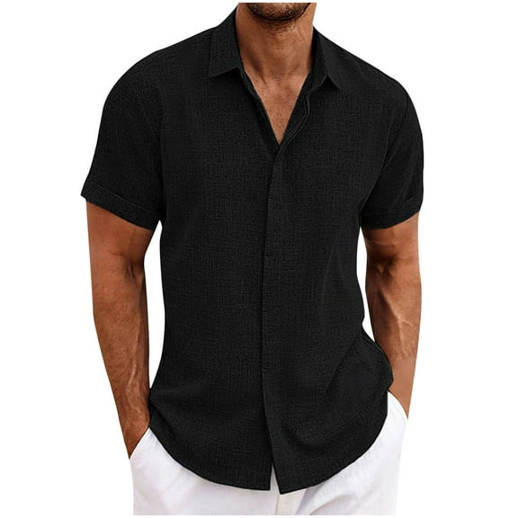 IYTR Mens Summer Fashion Short Sleeve Shirt Leisure Buttons Solid Color Tops Casual Turndown Collar Breathable Shirts