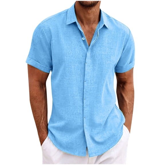 IYTR Mens Summer Fashion Short Sleeve Shirt Leisure Buttons Solid Color Tops Casual Turndown Collar Breathable Shirts