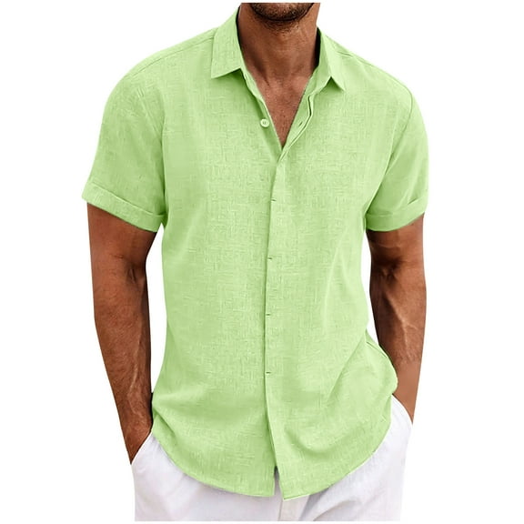 IYTR Mens Summer Fashion Short Sleeve Shirt Leisure Buttons Solid Color Tops Casual Turndown Collar Breathable Shirts