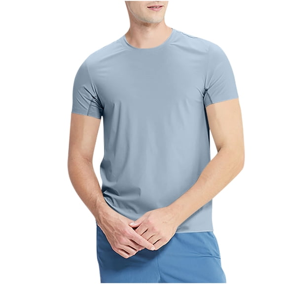 IYTR Mens Summer Shirts Short Sleeve Crew Neck Casual Comfortable Fitness Sports Tops Lightweight Tshirts Vintage T Shirts Solid Color Blouses (Blue,XXL)