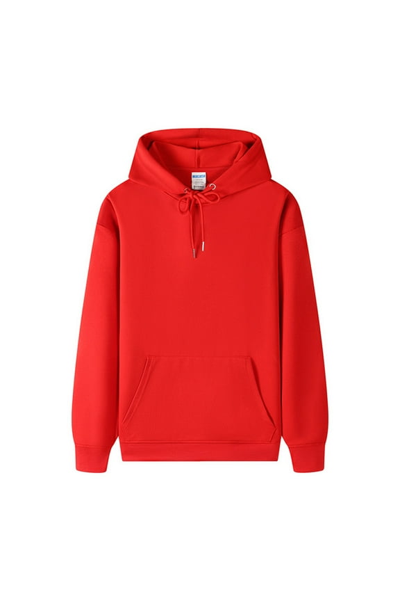 Mens Sweater Sport Hoodies Loose Fit Gym Sweater Solid Color Long Sleeve Pullover Hooded Drawstring Casual Fashion Red XXXL