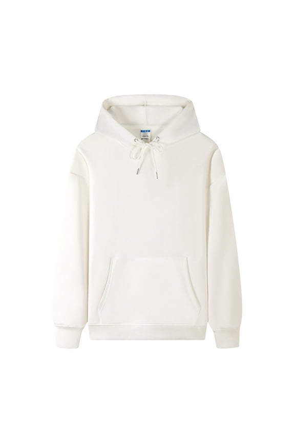 Mens Sweater Sport Hoodies Loose Fit Gym Sweater Solid Color Long Sleeve Pullover Hooded Drawstring White XXL