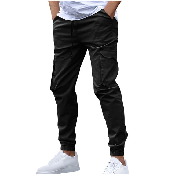 IYTR Mens Sweatpants Outdoors Elastic Waist Drawstring Jogger Pants with Pocket Fashion Sweatpants Hiking Casual Baggy Pants Solid Color Comfy Trousers (Black,XL)