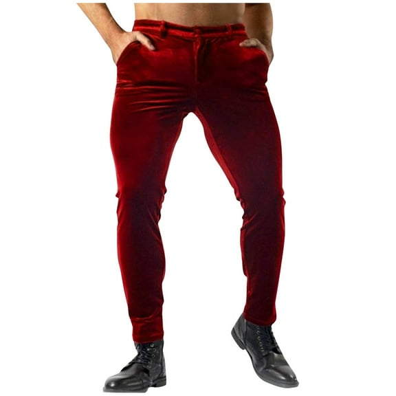 IYTR Mens Sweatpants Velvet Slim Pants with Pocket Comfy Sweatpants Casual Fashion Hiking Solid Color Baggy Pants Trousers (Wine,S)