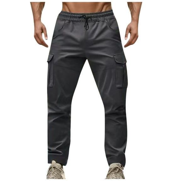 IYTR Mens Sweatpants Vintage Drawstring Pockets Workwear Pants Fashion Comfy Baggy Pants Sweatpants Solid Color Casual Hiking Trousers (Dark Gray,M)