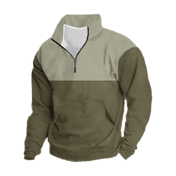 IYTR Mens Sweatshirts Vintage Pattern Western Sweatshirt Fall/Winter Fashion Solid Color Long Sleeve Sweatshirts Casual Zipper Stand-Up Collar Army Green XL