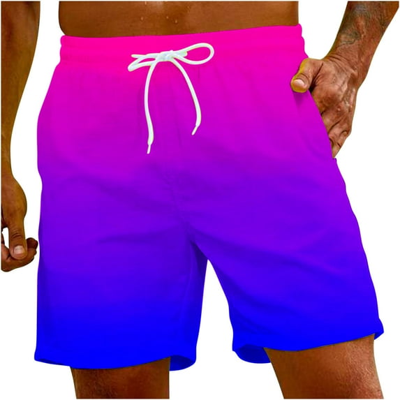 IYTR Mens Swim Shorts Gradient Color Elastic Waist Drawstring Beach Shorts with Pockets Lightweight Casual Shorts Summer Shorts Multicolor XXXL
