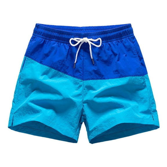 IYTR Mens Swim Trunks Beach Shorts Elastic Waist Drawstring Colorblock Casual Comfy Summer Short Pants (Light Blue,M)