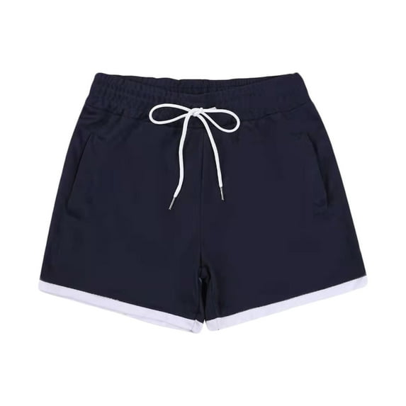 IYTR Mens Swim Trunks Summer Solid Color Breathable Dry Quick Beach Shorts Workout Sports Drawstring Elastic Waist Shorts With Pockets Navy L