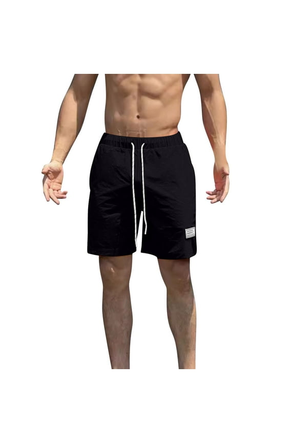 Mens Swim Trunks Swimming Shorts Elastic Waist Drawstring Lightweight Athletic Workout Running Casual Shorts (Black,L)
