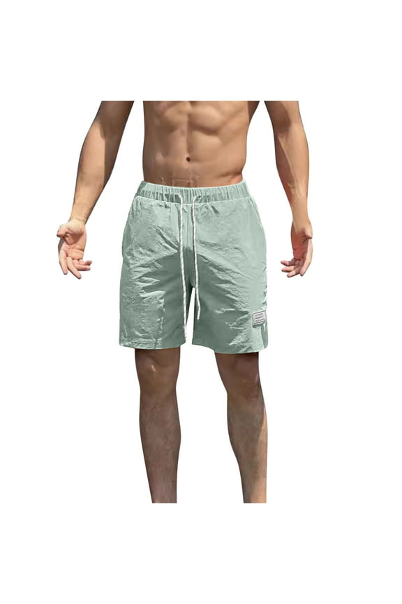 Mens Swim Trunks Swimming Shorts Elastic Waist Drawstring Lightweight Athletic Workout Running Casual Shorts (Mint Green,L)