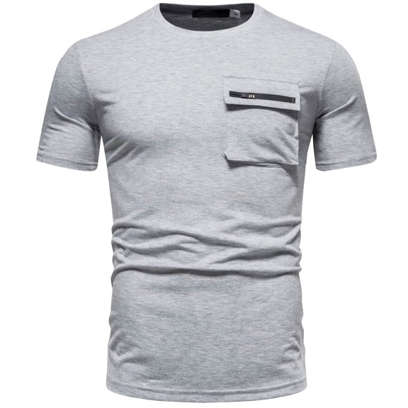 IYTR Mens T Shirt Fashion Slim Basic Gym Shirts With Pocket Casual Comfy Summer Solid Color Pullover Crewneck Short Sleeve T Shirts Gray S