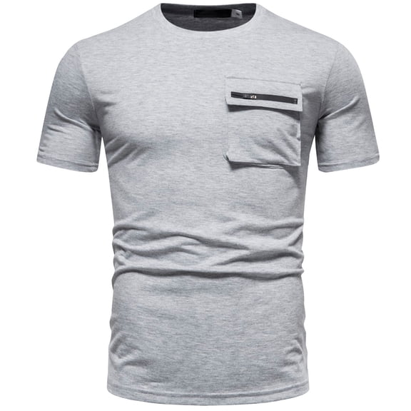 IYTR Mens T Shirt Fashion Slim Basic Gym Shirts With Pocket Casual Comfy Summer Solid Color Pullover Crewneck Short Sleeve T Shirts Gray XL
