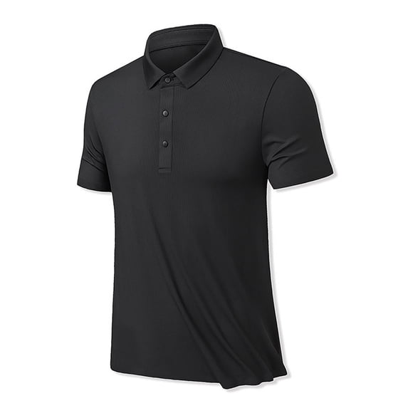 IYTR Mens T Shirt Fashion Solid Color Summer Comfy Short Sleeve T Shirts 3-button Turndown Collar Casual Workout Athletic Golf Shirts Black XL