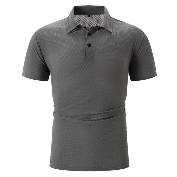 IYTR Mens T Shirt Slim Workout Sports Shirts Short Sleeve T Shirts Comfy Button Up Turndown Collar Casual Solid Color Summer Fashion Gray XXL