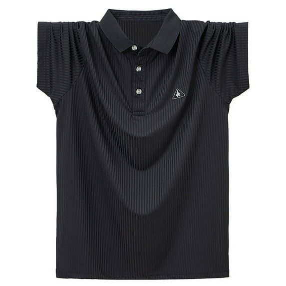 IYTR Mens T Shirts Button Up Turndown Collar Casual Solid Color Light And Thin Sport Shirts Short Sleeve Summer T Shirts Comfy Black XXL