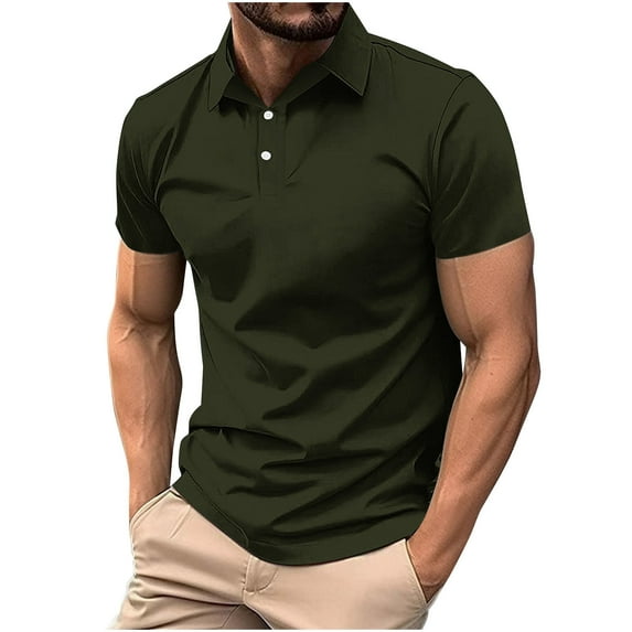 IYTR Mens T Shirts Casual Button-up Turndown Collar Tee Shirts Summer Fashion Solid Color Comfy Lightweight Gym Shirts Short Sleeve T Shirts Army Green XXXXL