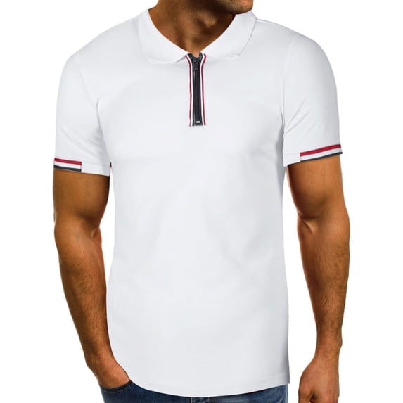 IYTR Mens T Shirts Comfy Casual Solid Color Short Sleeve Summer T Shirts Outdoor Sport Fitness Shirts Zipper Round Neck White S