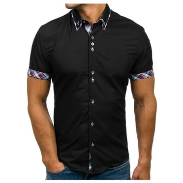 IYTR Mens T Shirts Comfy Casual Solid Color Summer Fashion Short Sleeve T Shirts Button Down Turndown Collar Beach Tops Shirts Black XL