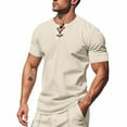 thumbnail image 1 of IYTR Mens T-Shirts Crewneck Drawstring Shirt Comfy Solid Color Fashion Loose Short Sleeve T Shirt Summer Clothes Casual Lightweight Blouse (Khaki,XL), 1 of 7