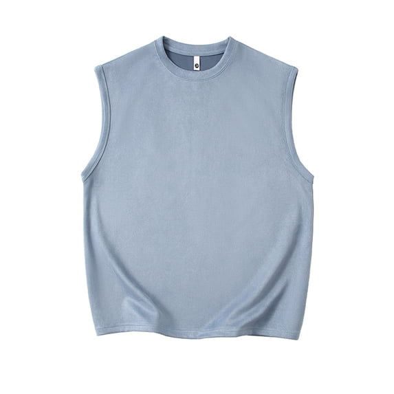 IYTR Mens T-Shirts Crewneck Tank Tops Solid Color Summer Fashion Suede Loose Tank Tops Pullover Sleeveless T Shirts Comfy Tshirt Blue XXXL