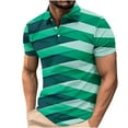 thumbnail image 1 of IYTR Mens T Shirts Leisure Athletic Shirts Summer Fashion Stripe Stitching Short Sleeve T Shirts Casual Button-up Turndown Collar Tee Shirts Green XXXXXL, 1 of 5