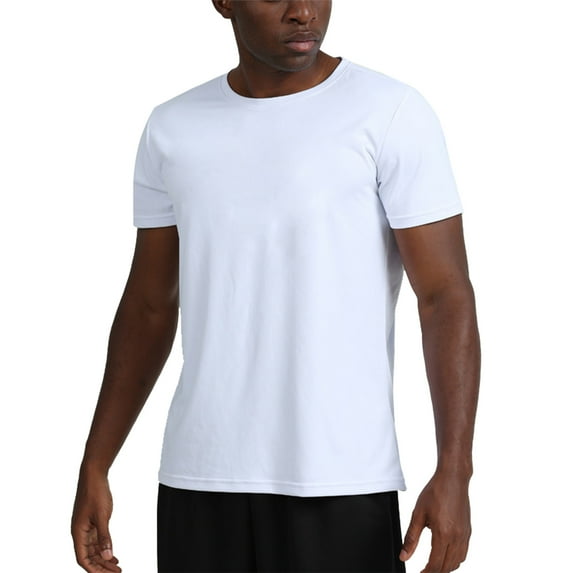 IYTR Men's T Shirt Summer Fashion Short Sleeve T Shirts Crewneck Running Sports Leisure Quick Drying Sportswear Comfy Solid Color Tshirt White XL