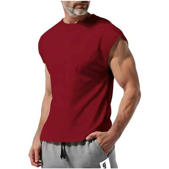 IYTR Mens T Shirts Short Sleeve Fitness Sports Tops Vintage T Shirts Crew Neck Casual Comfortable Lightweight Tshirts Solid Color Blouses (Red,S)
